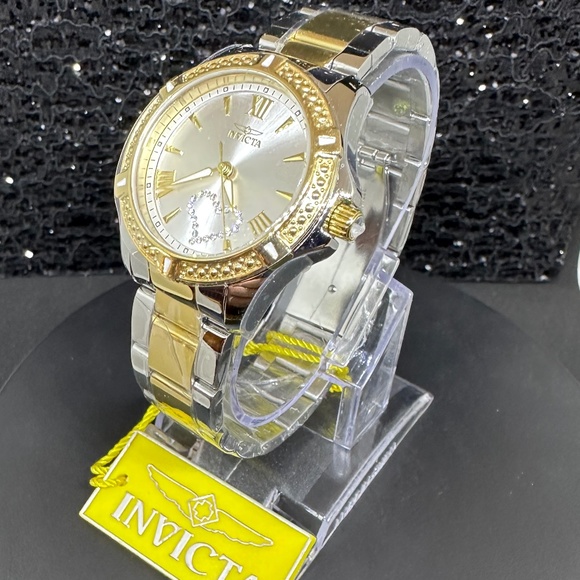Women's (NWT) Two-Toned Bulova Watch with Crystal Heart on Face and Gold Bezel - Picture 3 of 6